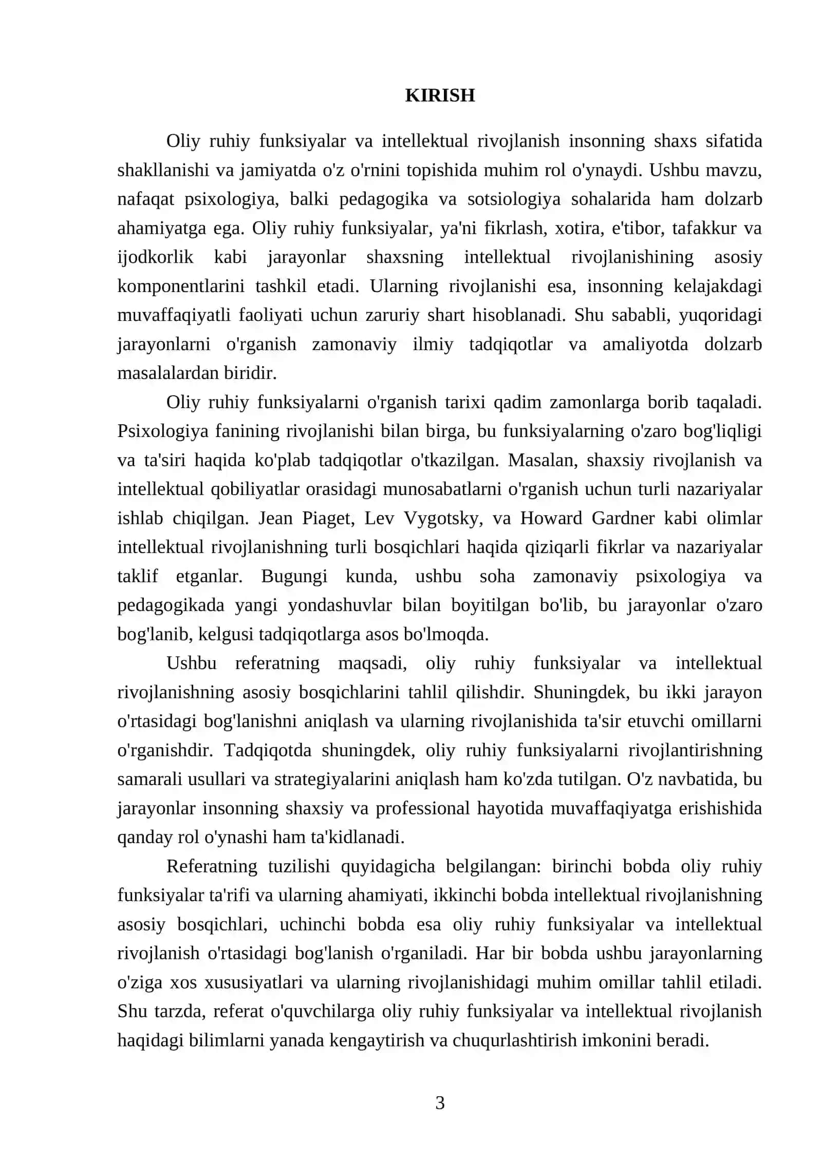 Oliy ruhiy funksiyalar. Intellektual rivojlanishning asosiy bosqichlari 3