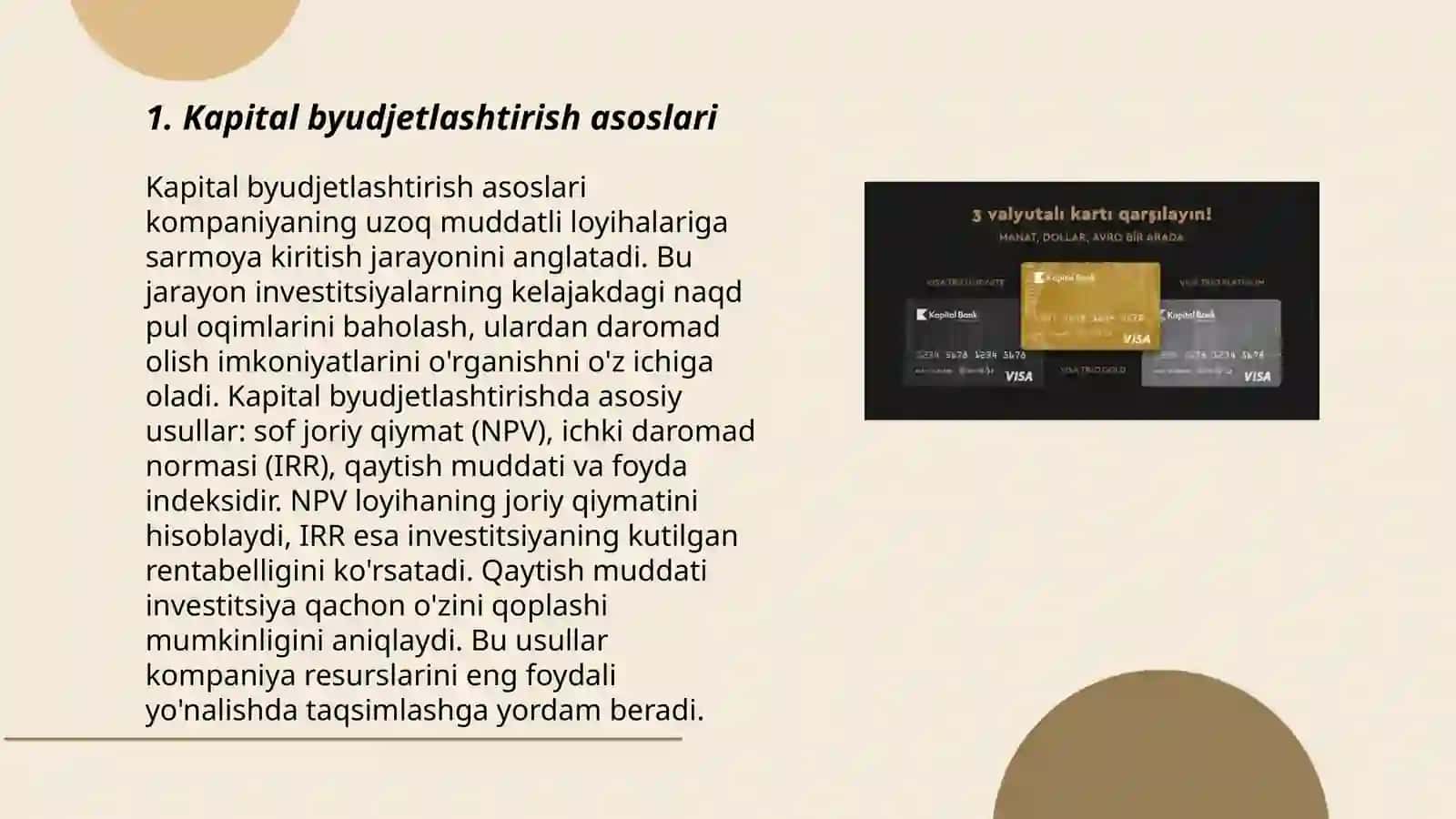 Kapital byudjetlashtirish usullari 3