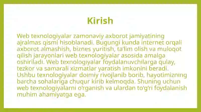 Web texnologiyalar va ulardan foydalanish haqida umumiy ma’lumotlar 2 3