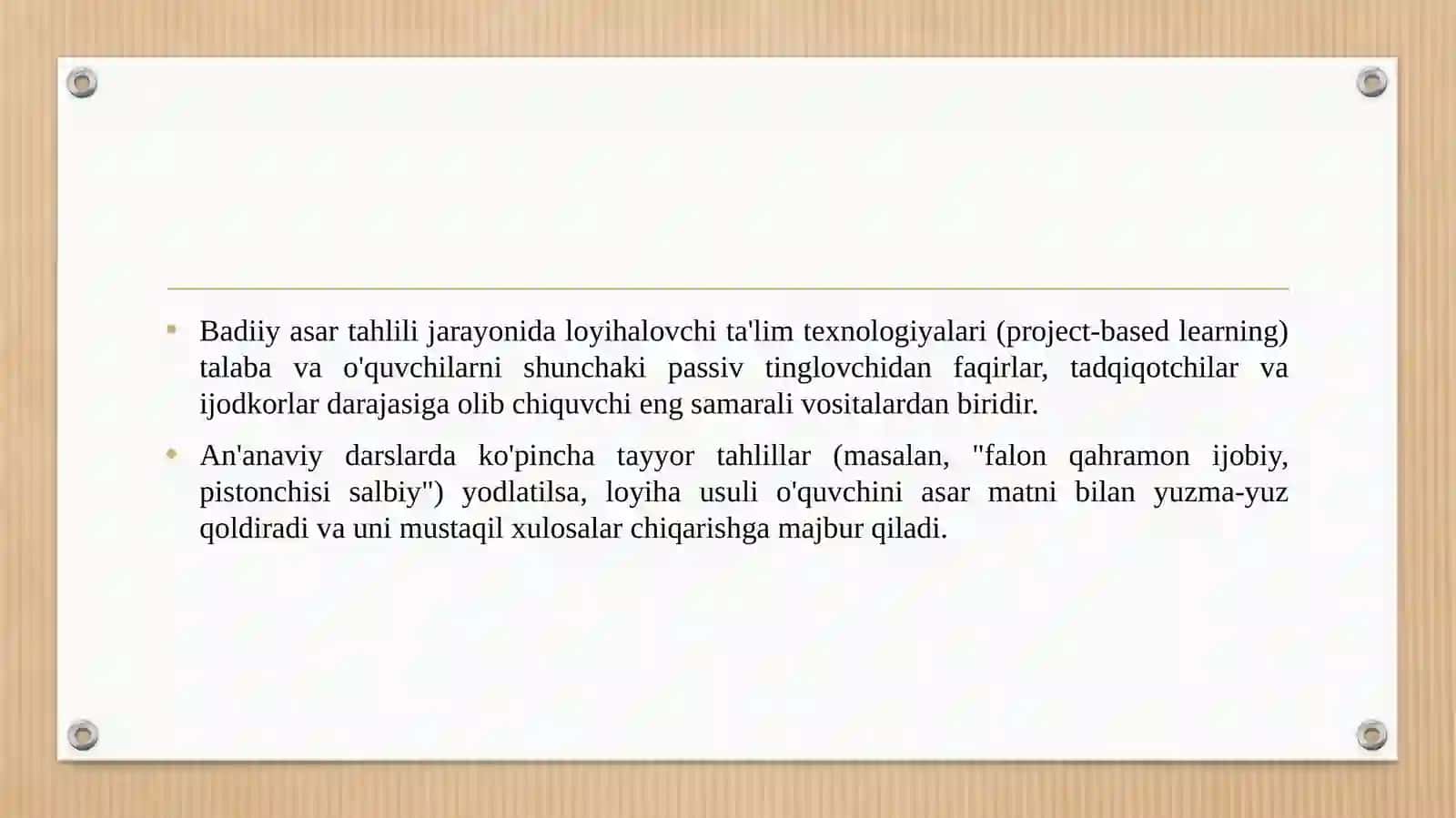 Badiiy asar tahlili jarayonida loyihalalovchi ta'lim texnologiyalarining o'rni va ahamiyati 3