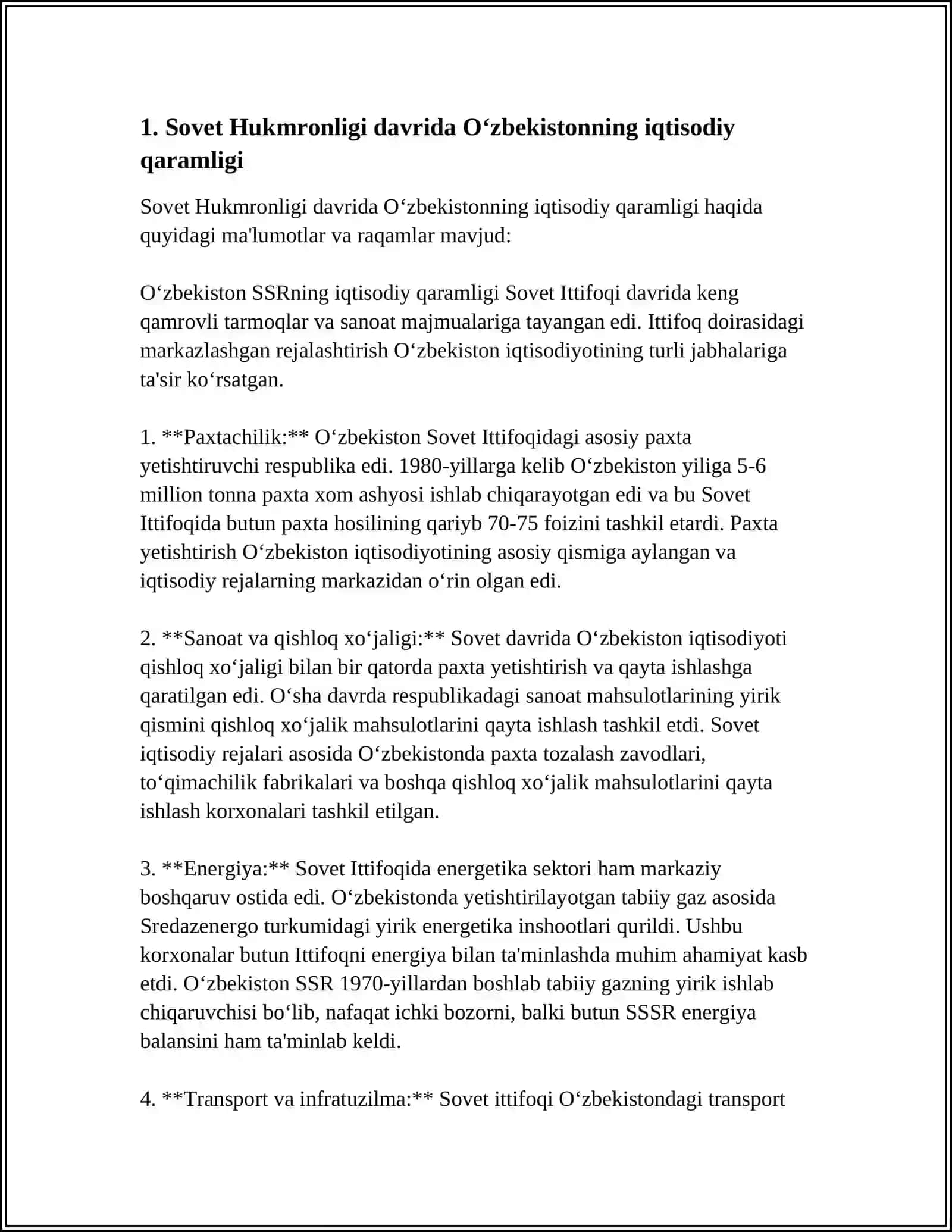 SOVET HUKMRONLIGI DAVRIDA O‘ZBEKISTONNING MARKAZGA IJTIMOIY-SIYOSIY VA IQTISODIY QARAMLIGI VA UNING OQIBATLARI 3