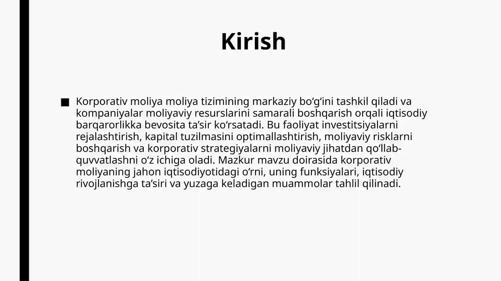 Moliya tizimining markaziy boʻg'ini sifatida korporativ moliyaning oʻrni. 3