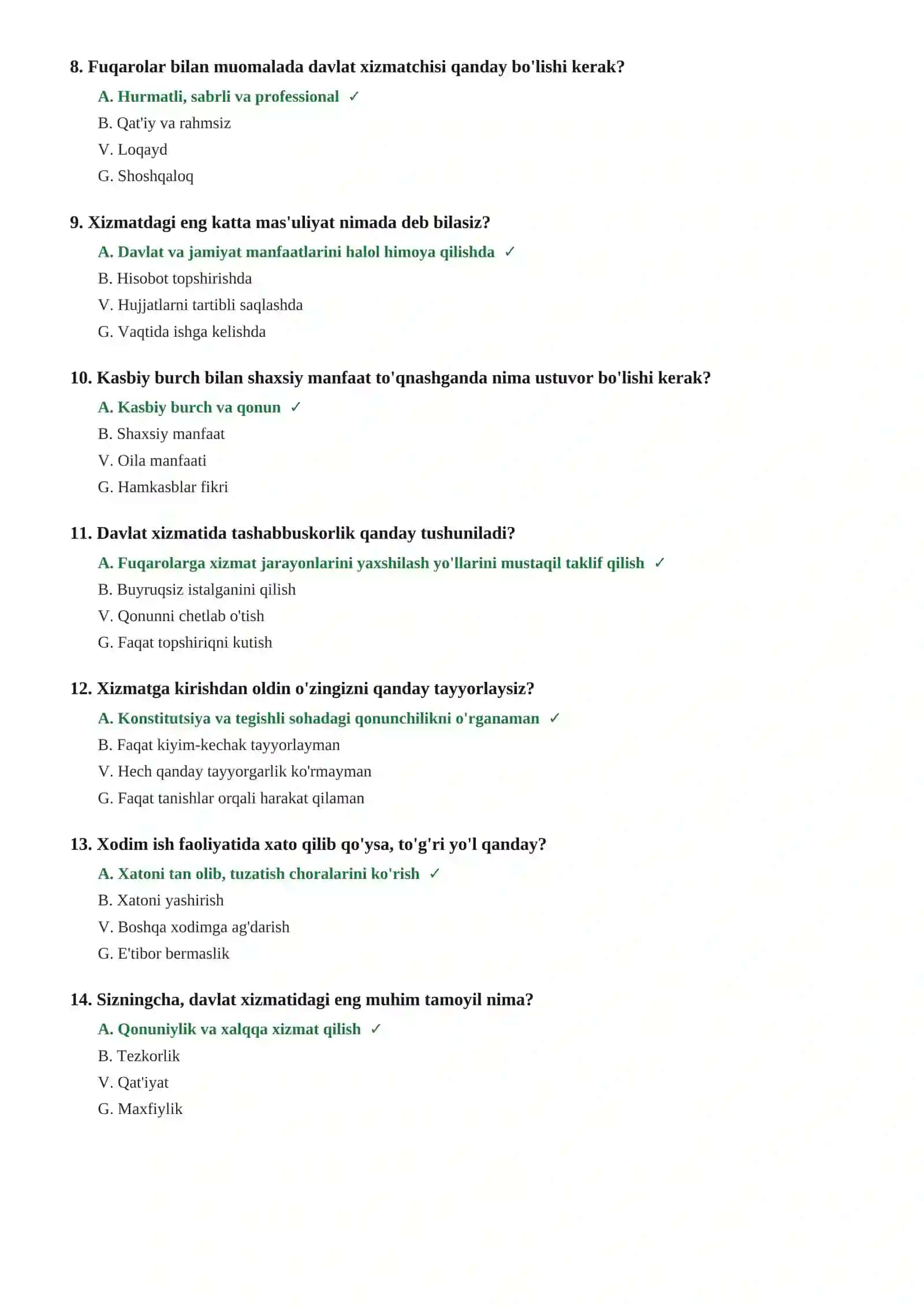 DAVLAT XIZMATI "C" TOIFA UMUMIY TEST SAVOLLARI 2026 3