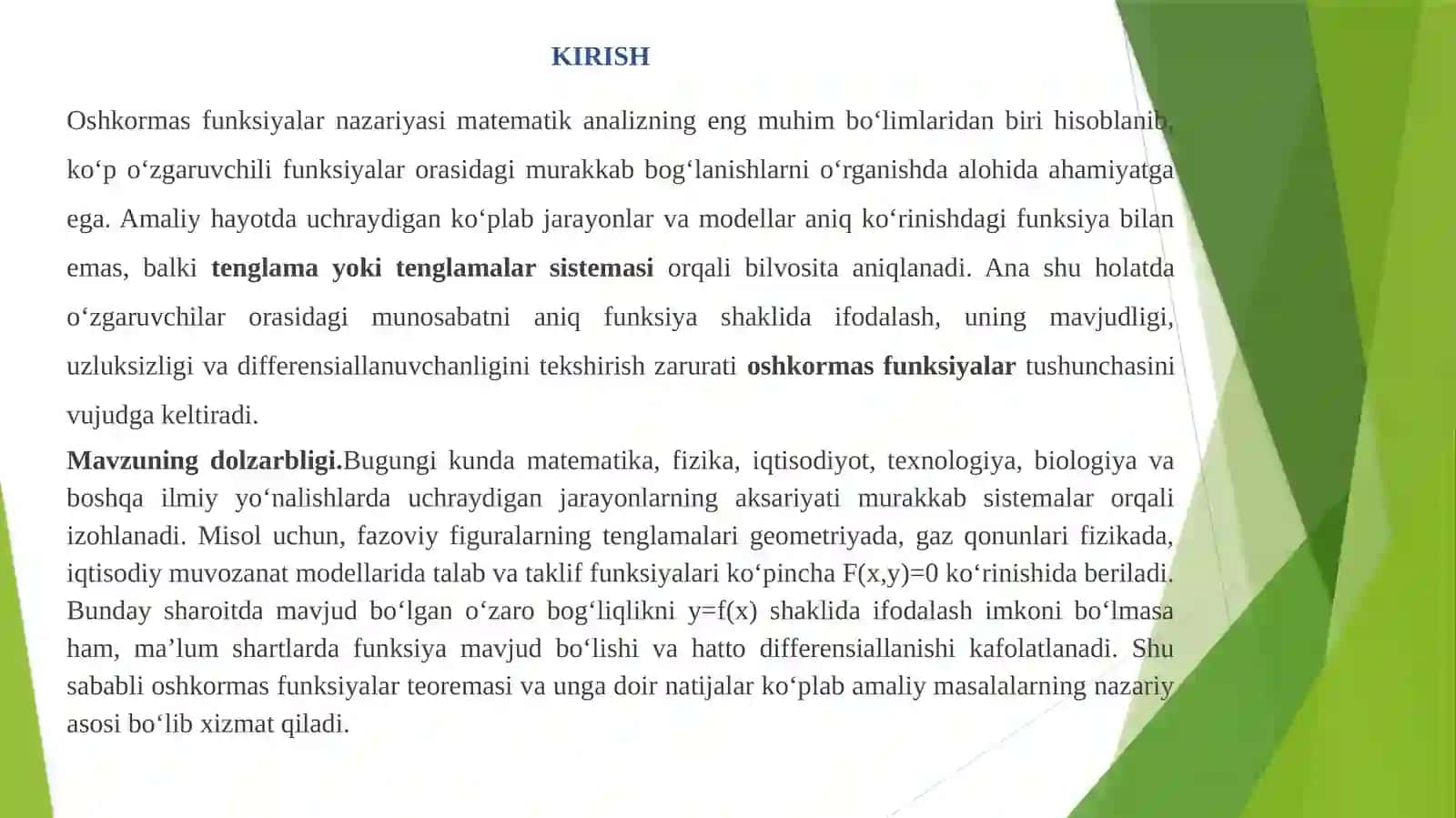 OSHKORMAS FUNKSIYALAR UZLUKSIZLIGI DIFFERENSIALLANUVCHANLIGI MAVZUSIDAGI KURS ISHI 3