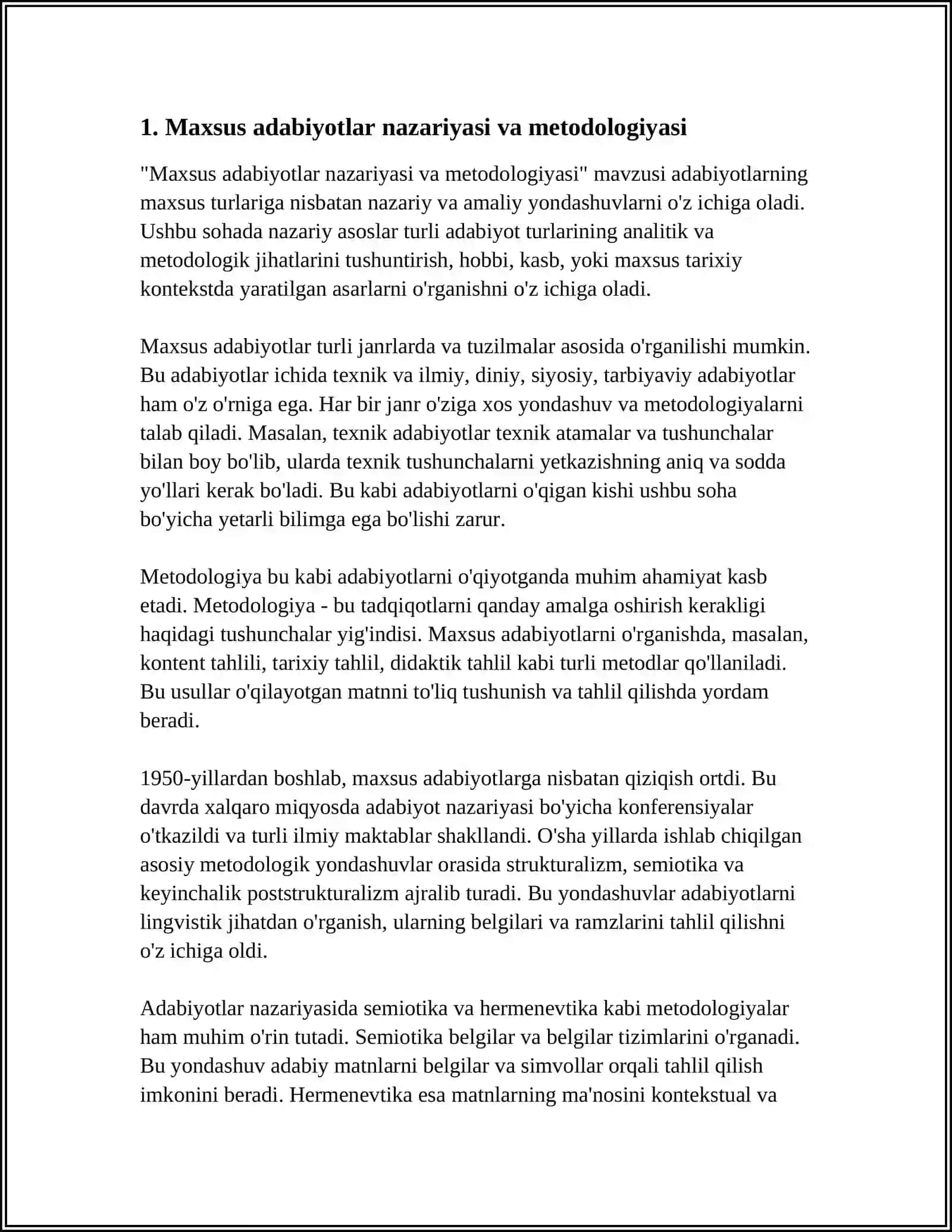 MAXSUS ADABIYOTLAR BOʻYICHA FAN BOʻLIMLARI YOKI MAVZULARI USTIDA ISHLASH 3