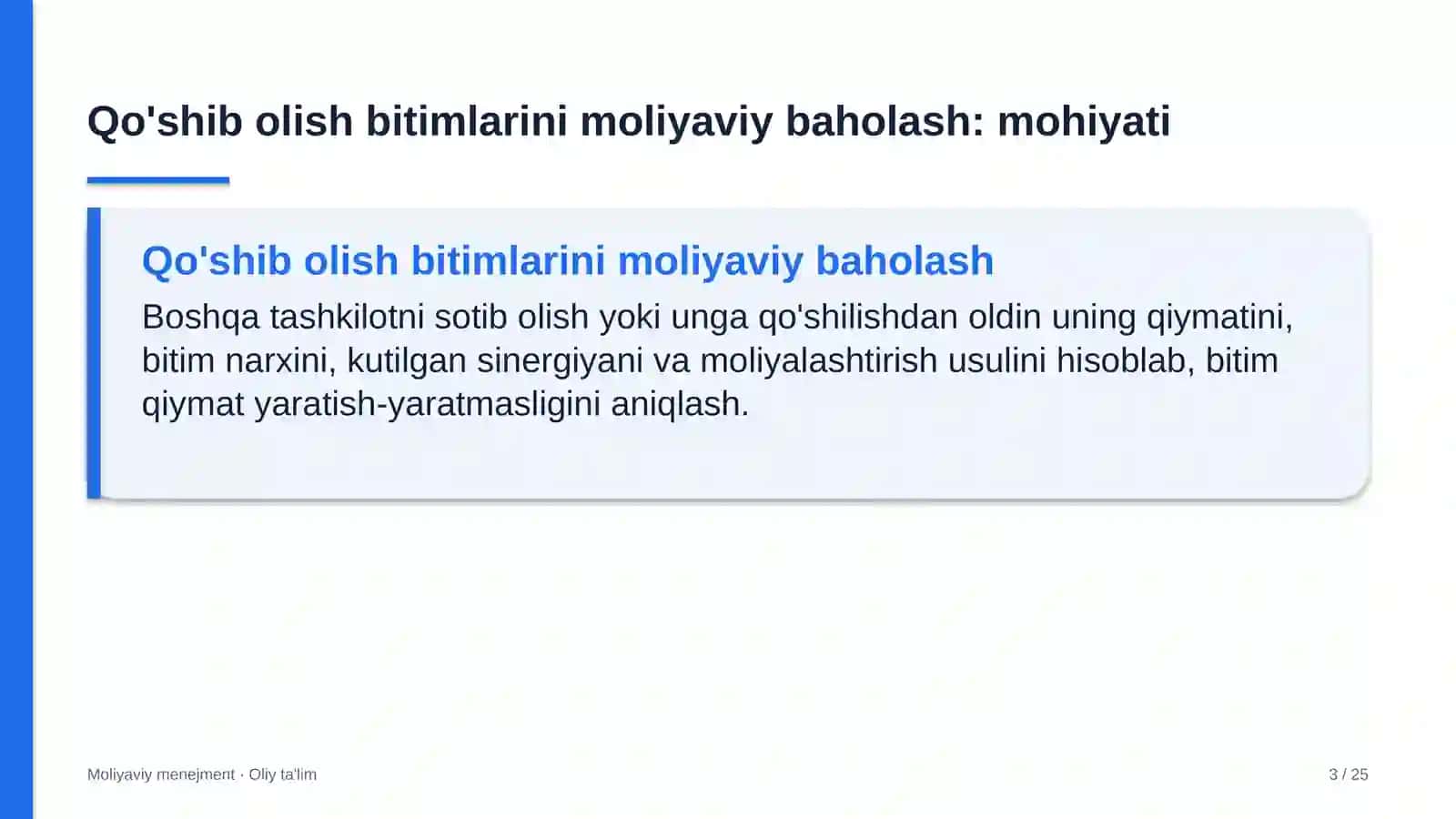 Konsullik muassasalarida qo'shib olish bitimlarini moliyaviy baholash 3