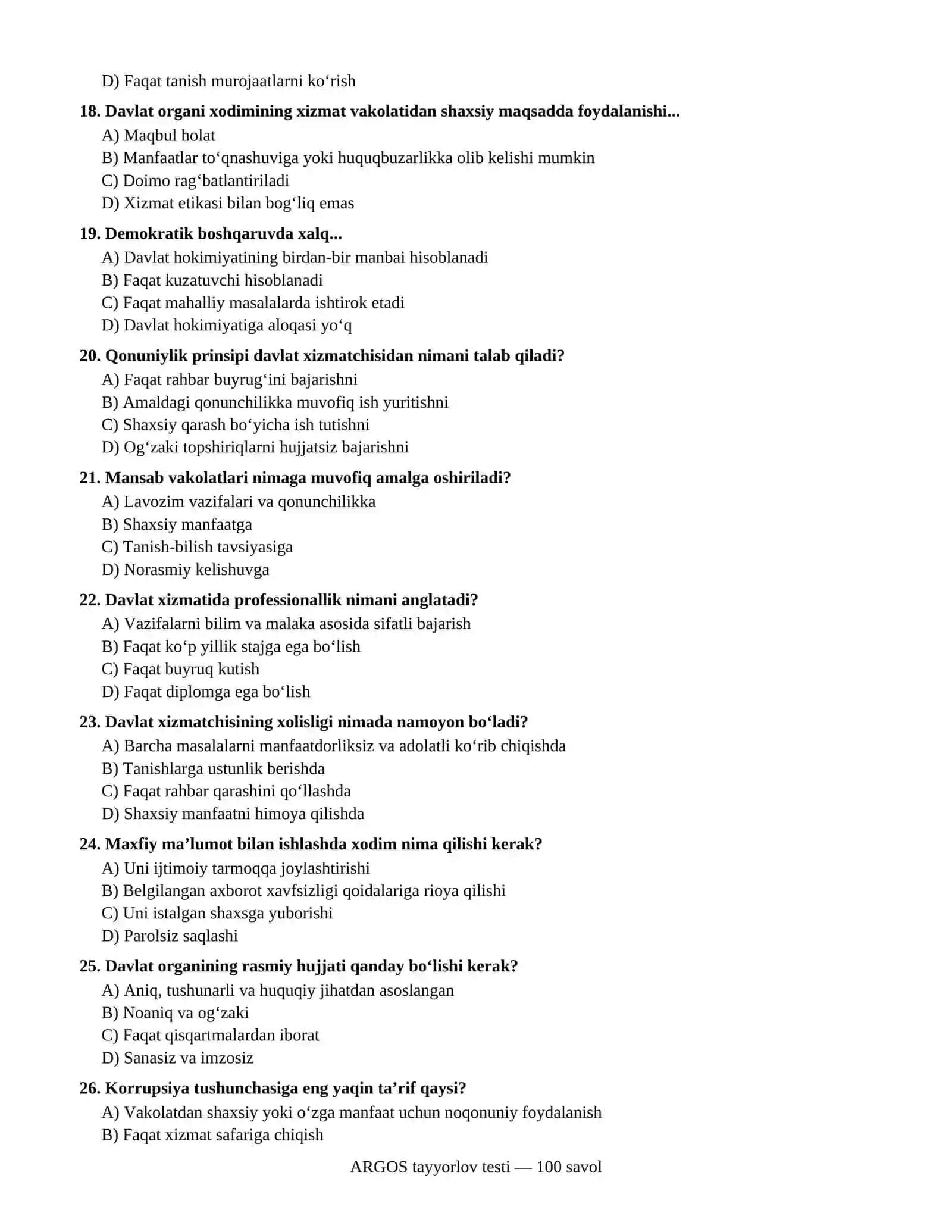 ARGOS USLUBIDAGI 100 TA TEST SAVOLI 3