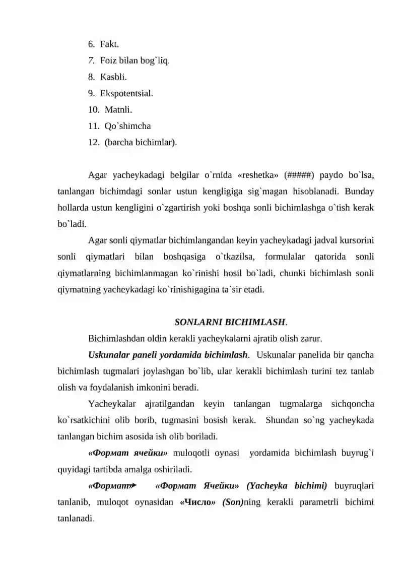 EXCELDA LISTLAR BILAN ISHLASH 3