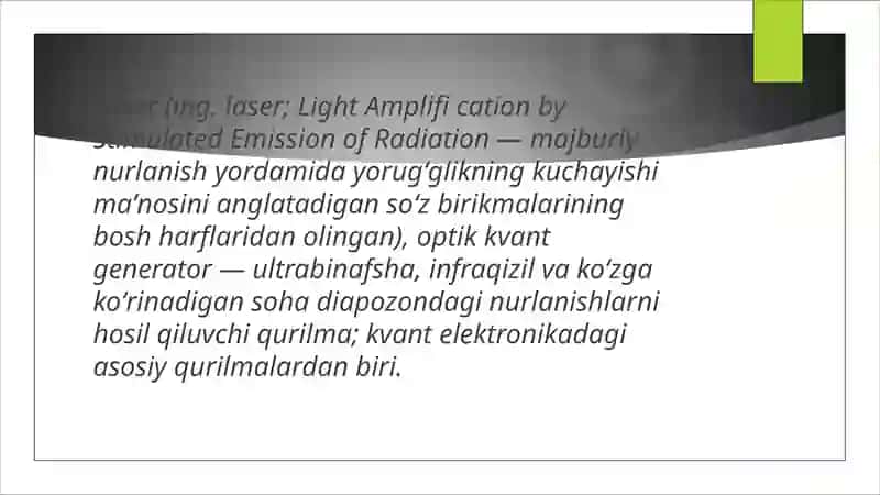 Lazerlar.Lazer nurlarining xossalari va tibbiyotda qo`llanish yo`nalishlari 3