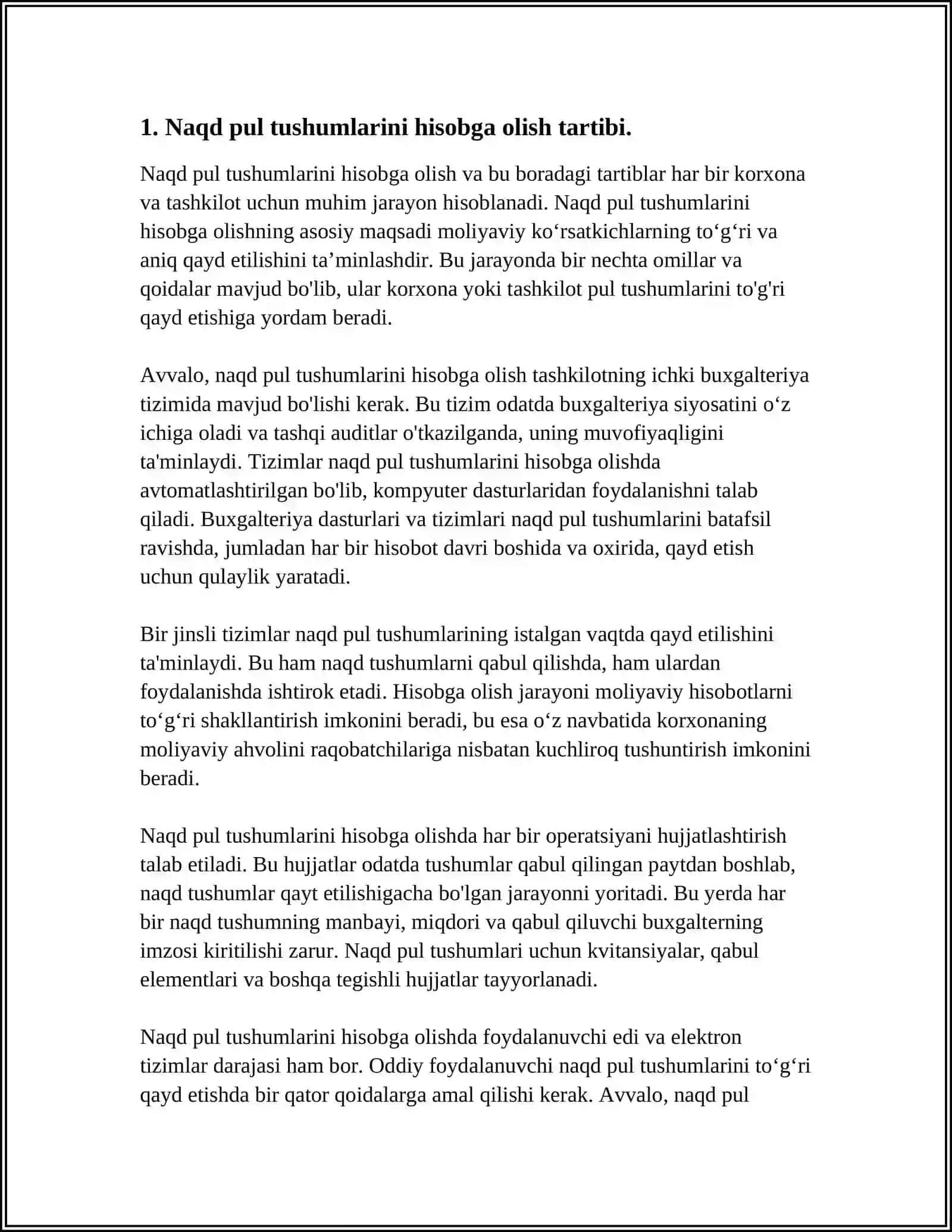 NAQD PUL VA KASSA MUAMMOLARINING HISOBINI YURITISH TARTIBI 3