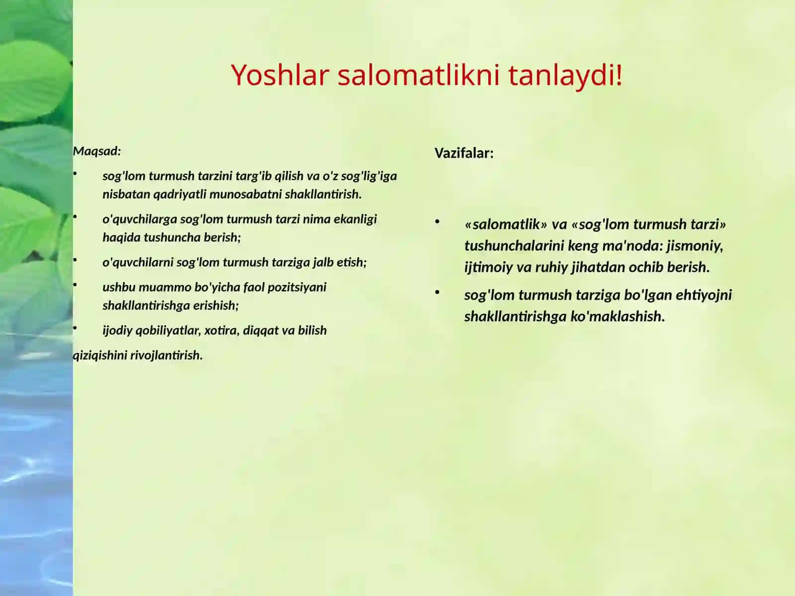 Salomatlik darslari foydali amaliyoti 3