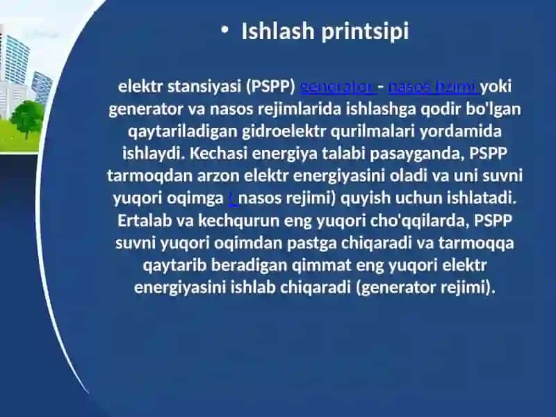 Gidroakkumlyatsion stansiyalar va ularning klasifikatsiyasi . Matematik modeli va parametrlarini hisoblash. Gidroakkumlyatsion stansiyalarning modeli va parametrlarini hisoblash. 3
