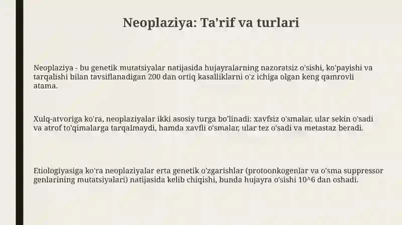 Neoplaziya va kanserogenezning molekulyar asoslari 3