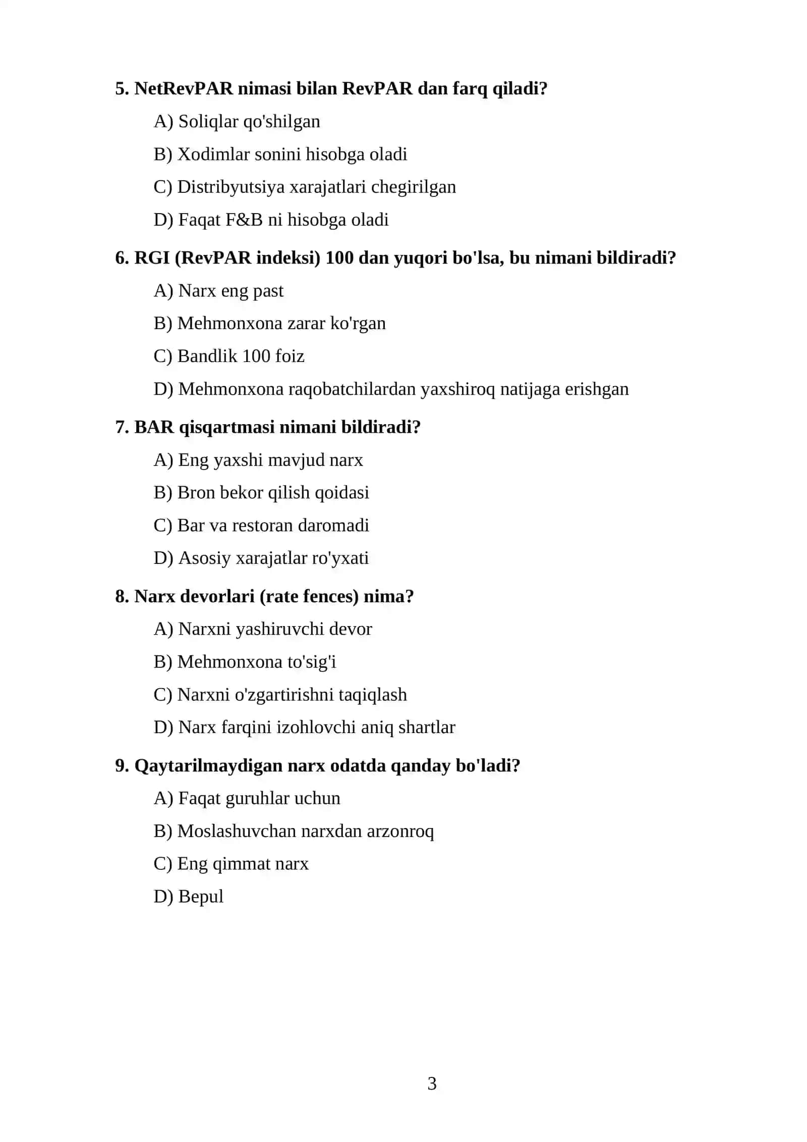 TEST TOPSHIRIQLARI 3