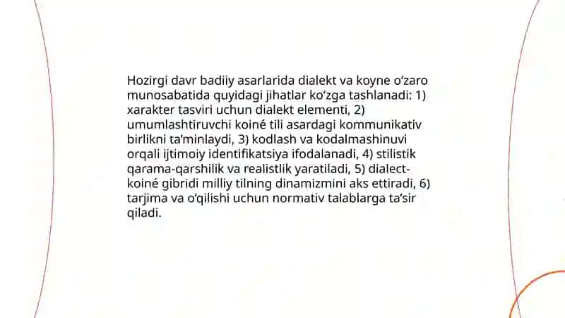 Hozirgi davr badiiy asarlarida dialekt va koyne tahlili 3