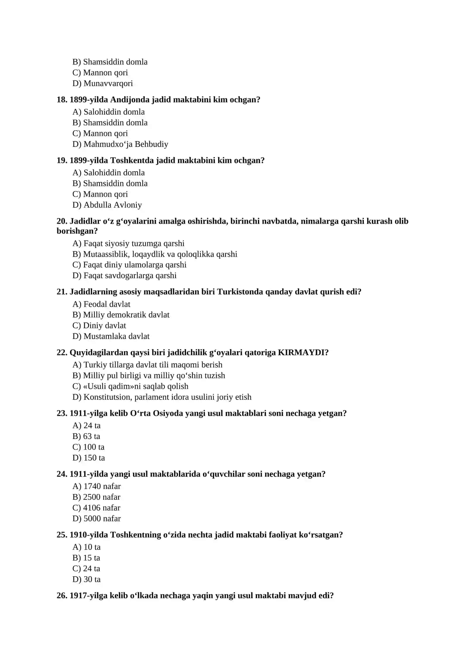 Mavzulashtirilgan testlar | 9-SINF O‘ZBEKISTON TARIXI VI boʻlim 3