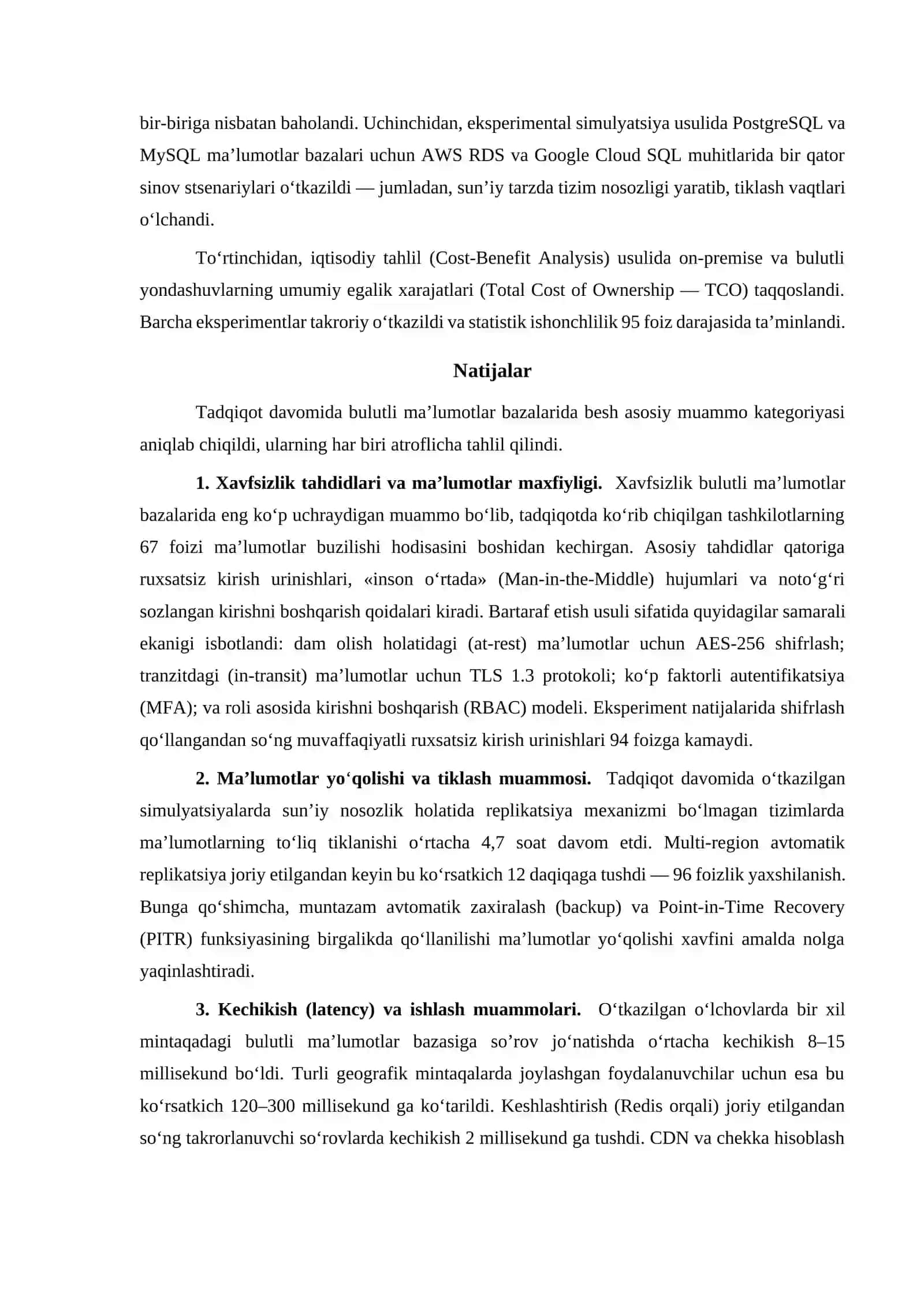 BULUTLI MA'LUMOTLAR BAZASIDA MUAMMOLAR VA ULARNI BARTARAF ETISH USULLARI 3