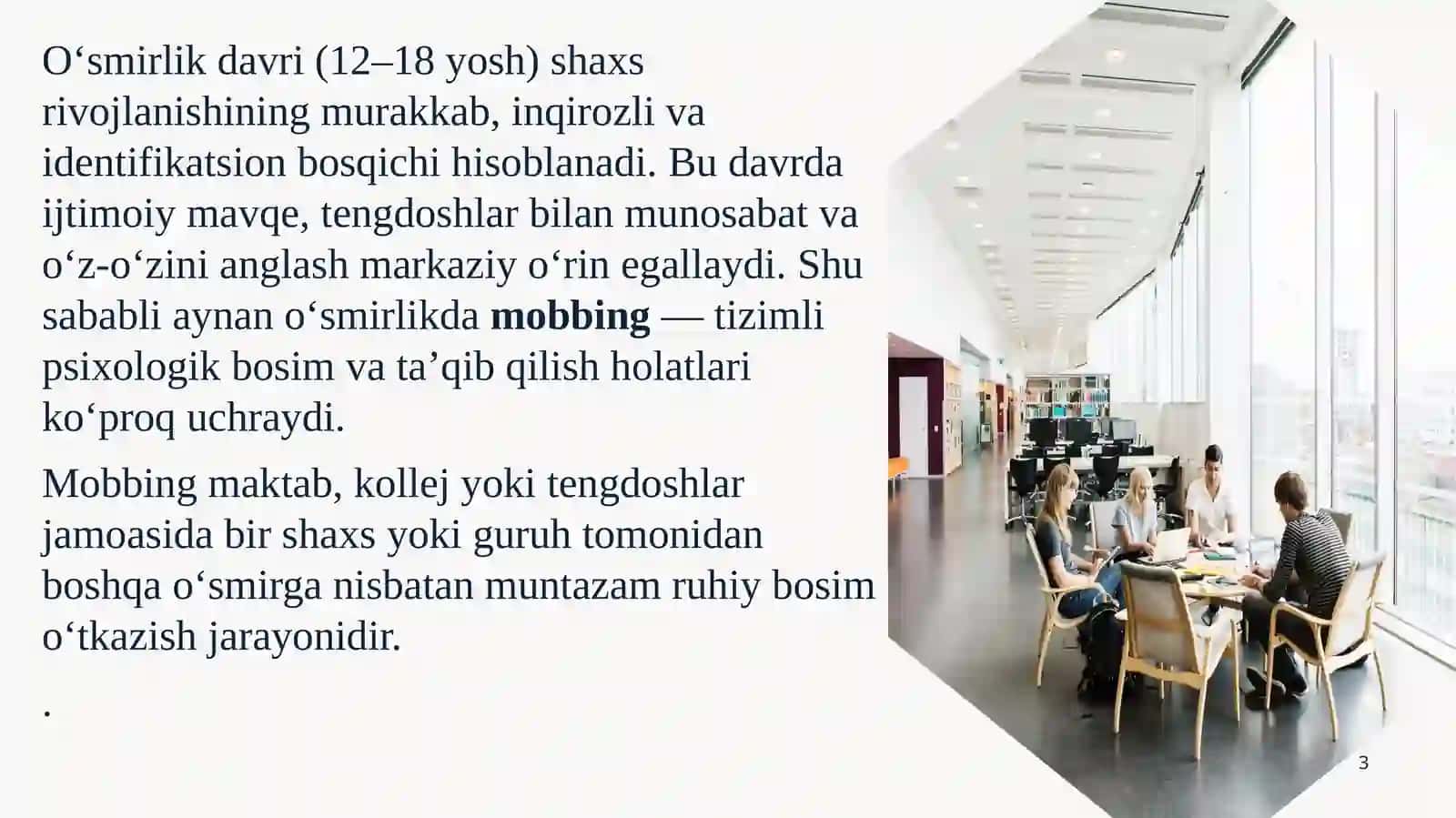 O‘SMIRLIK DAVRIDA MOBBING 3