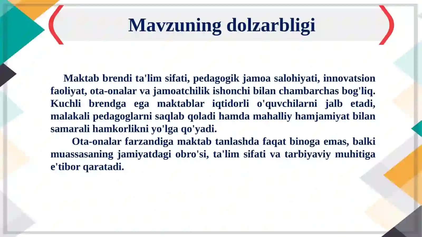 MAKTAB BRENDINI YARATISH VA IJOBIYIMIDJNIRIVOJLANTIRISH 3
