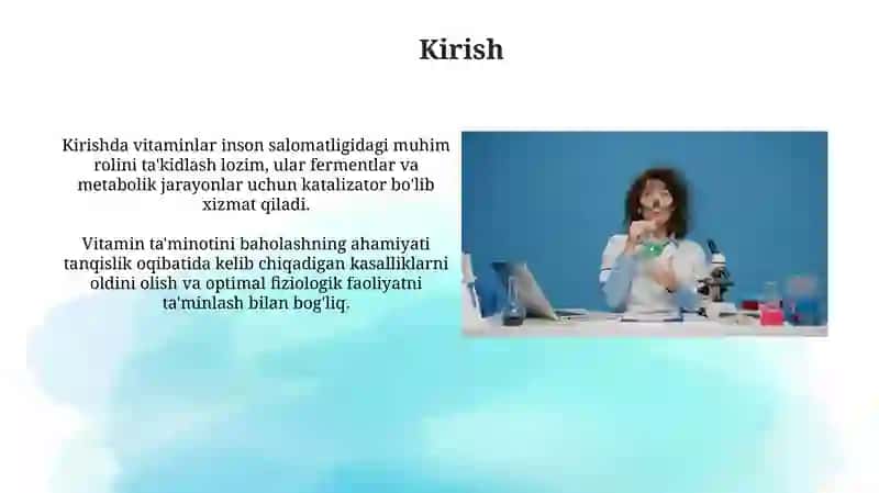Organizmdagi vitaminlar ta'minotini o'rganish usullari 3