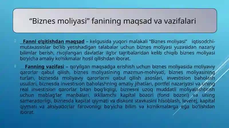 BIZNES MOLIYASIGA KIRISH 3