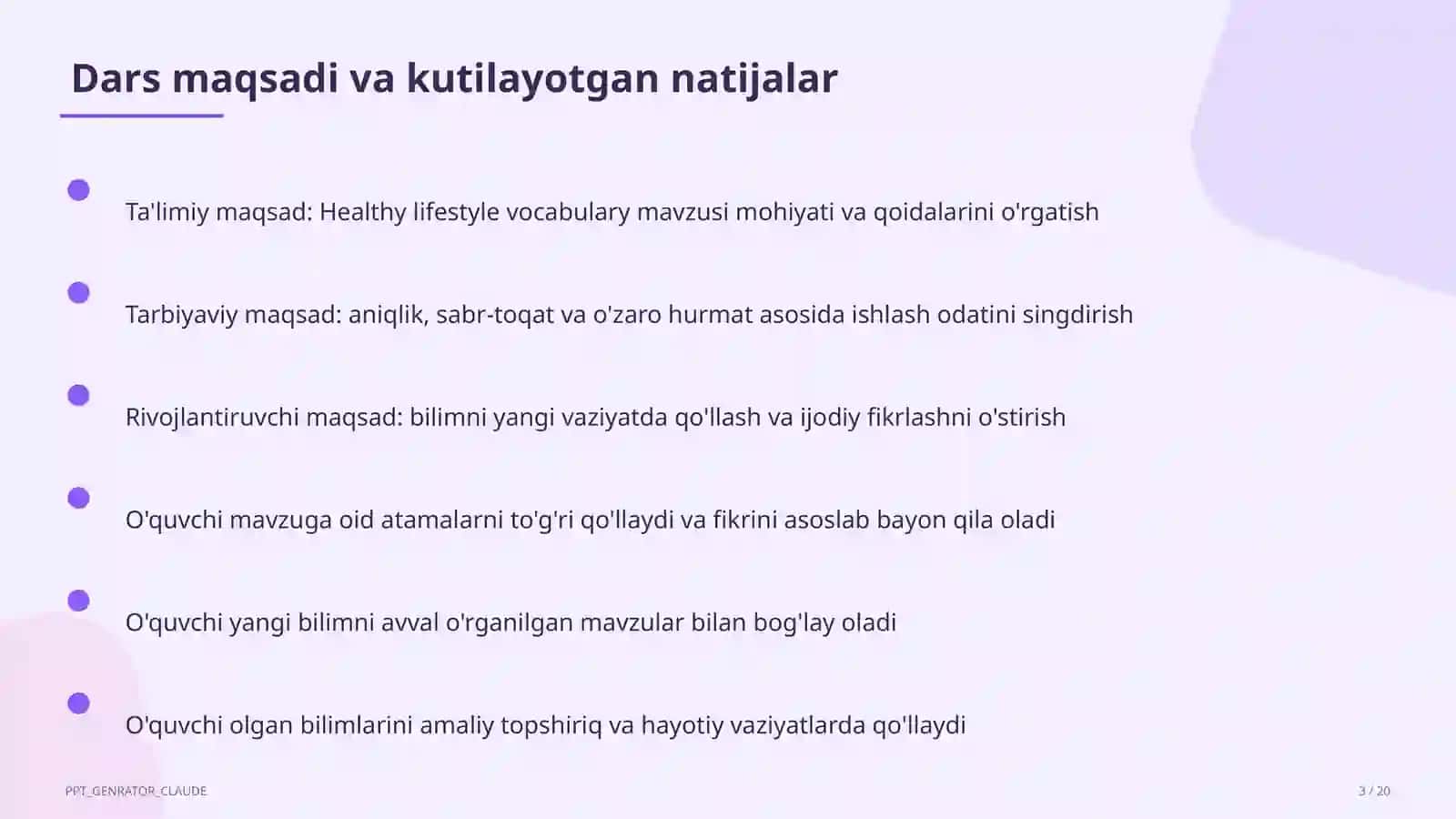 Healthy lifestyle vocabulary (7-sinf) 3