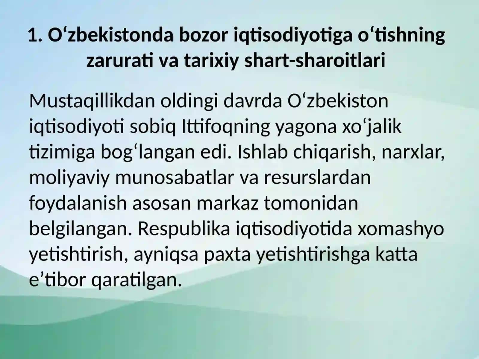 Bozor iqtisodiyotiga o‘tish jarayoni, “O‘zbek modeli” va taraqqiyot yo‘li 3