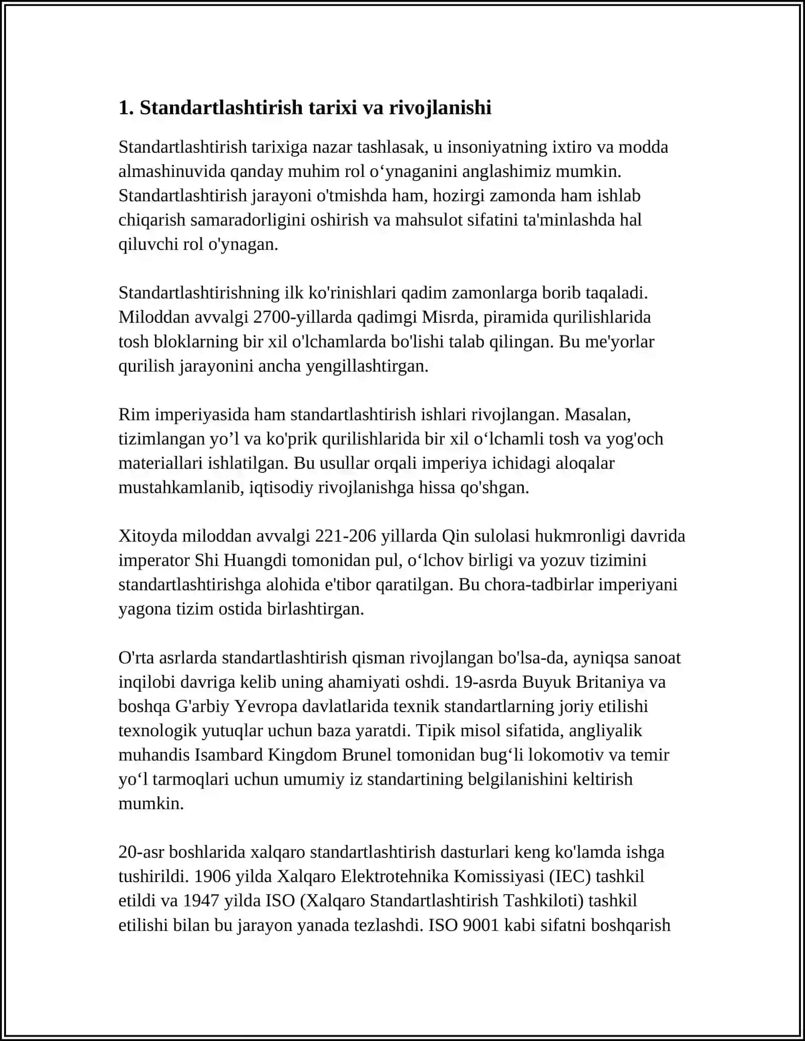 MUSTAQIL ISH Mavzu: STANDARTLASHTIRISH VA ULARNING XALQ XO'JALIGIDAGI AHAMIYATI 3