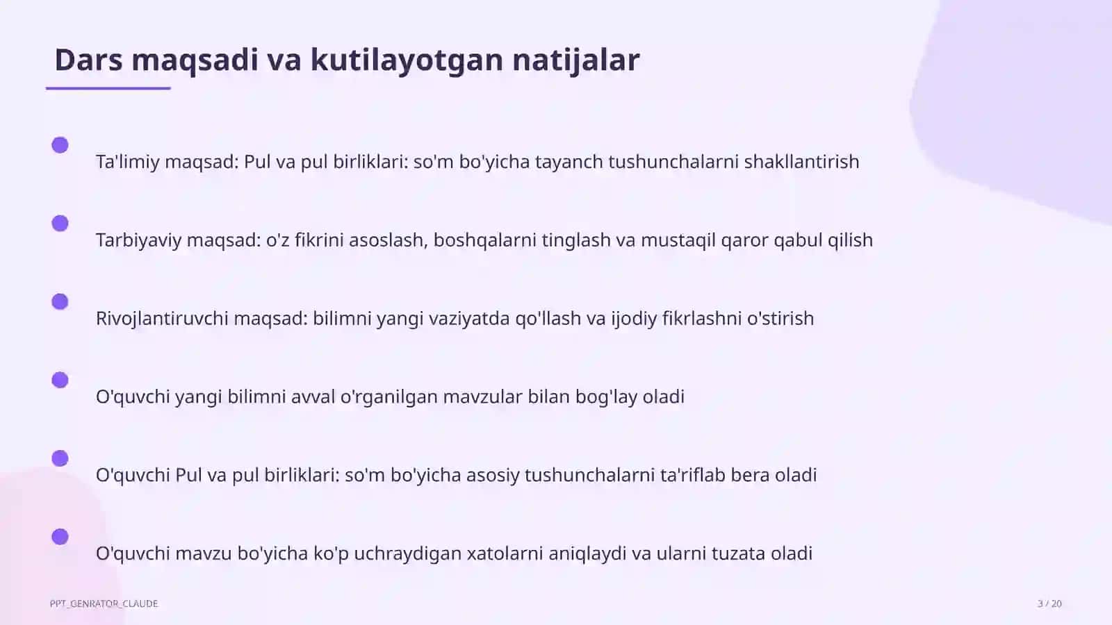 Pul va pul birliklari: so'm (2-sinf) 3