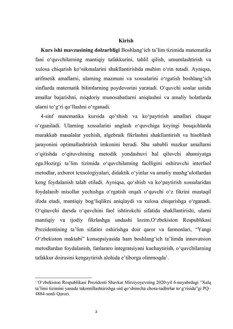 4-sinf o‘quvchilarni qo‘shish va ko‘paytirish xossalaridan foydalanib misollar yechishga o‘rgatish metodikasi 3