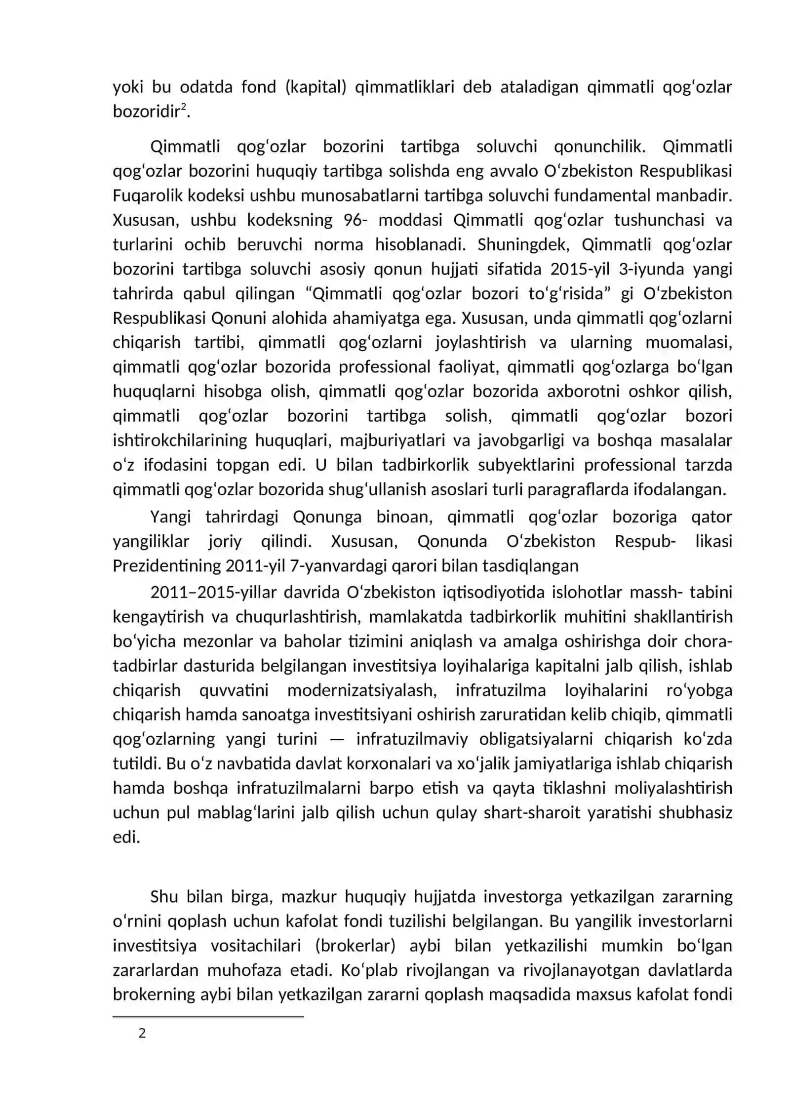 Qimmatli qog’ozlar bozori va birjalar faoliyatining huquqiy tartibga solinishi 3