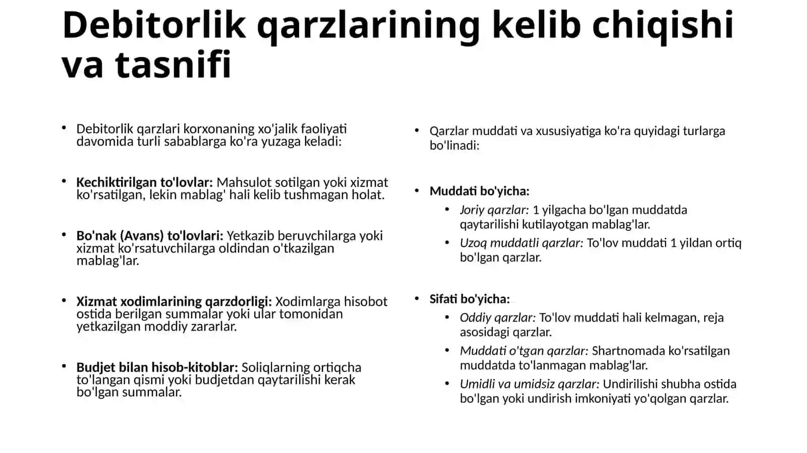 Debitorlik va kreditorlik qarzlari (Hisob-kitoblar) 3