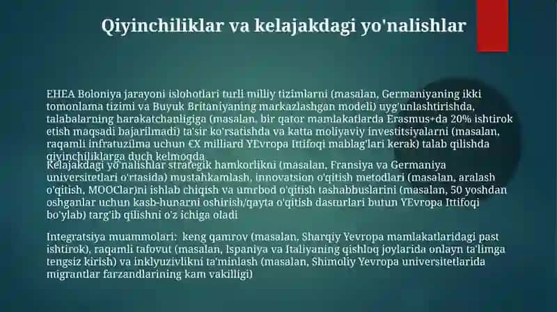 Yevropada oliy maktabni isloh qilish va ta'lim sohasidagi integratsion jarayonlarni o'zaro aloqadorligi 3