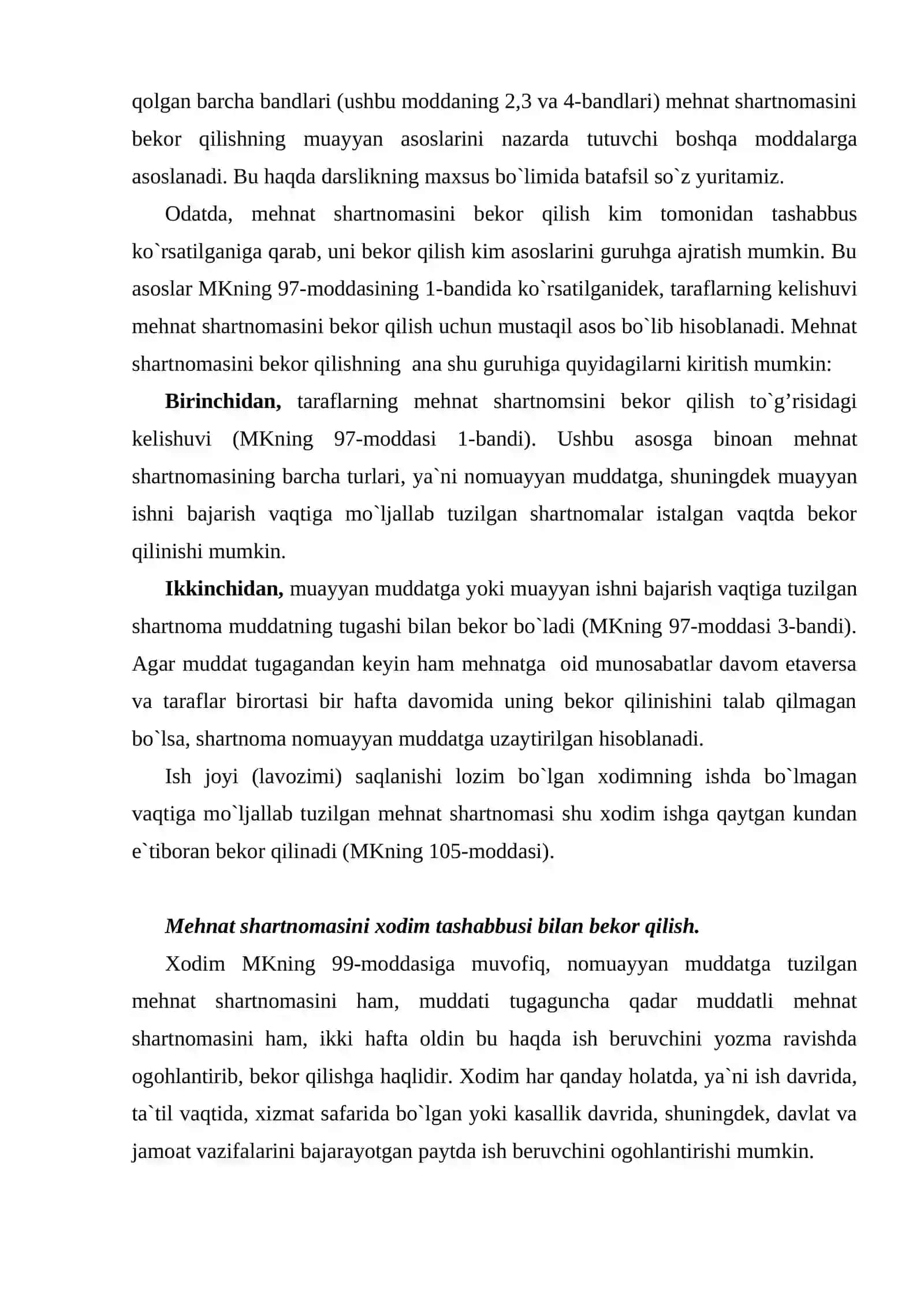 Mehnat shartnomasini bekor qilish 3