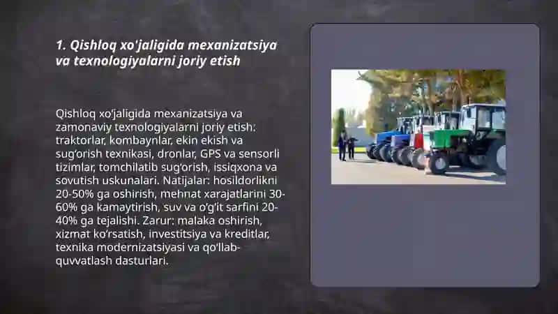 Qishloq xo'jaligida mexanizatsiya va texnologiyalarni joriy etish 3