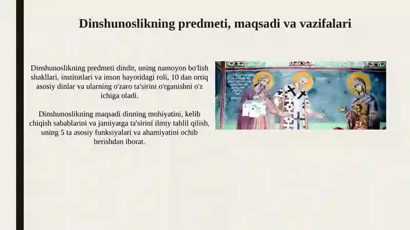 Dinshunoslik fanining predmeti, maqsadi va vazifalari 3