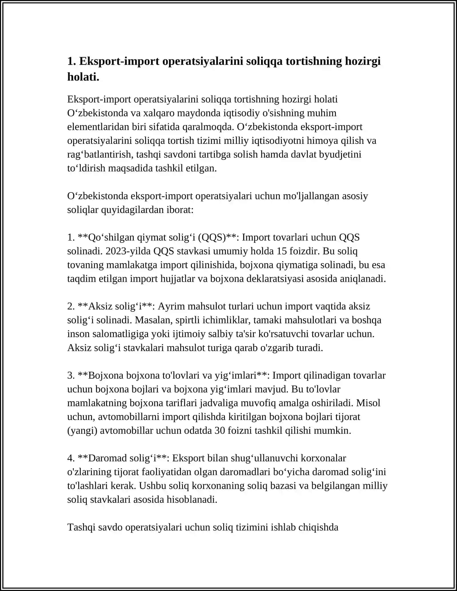 EKSPORT-IMPORT OPERATSIYALARINI SOLIQQA TORTISHNI TAKOMILLASHTIRISH 3