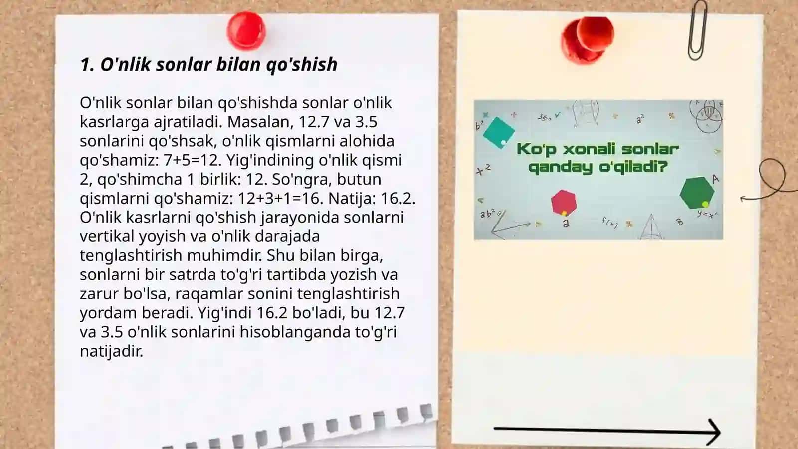 O'nlik, yuzlik, minglik va ko'p xonali sonlar konsentrida arifmetik amallarni o'rgatish metodikasi by Vosidjonova Zuhra 3