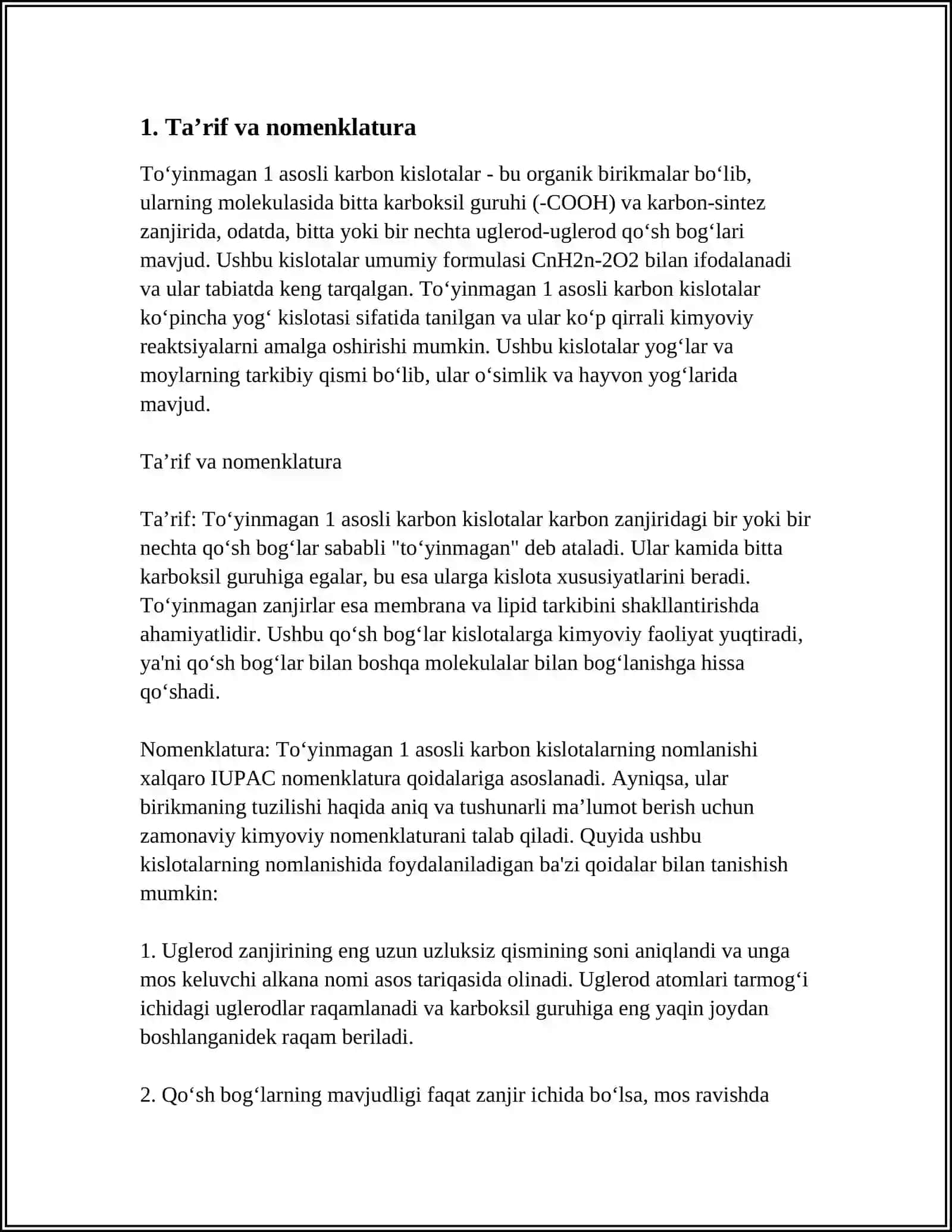 TO'YINMAGAN 1 ASOSLI KARBON KISLOTALAR 3