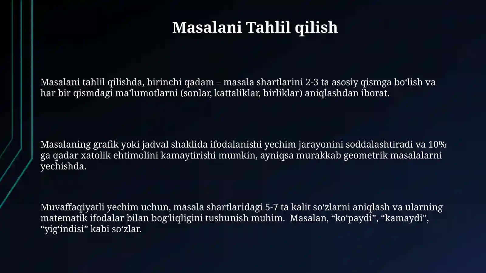 Matnli masalalar va matnli masalalar yechish metodlari 3