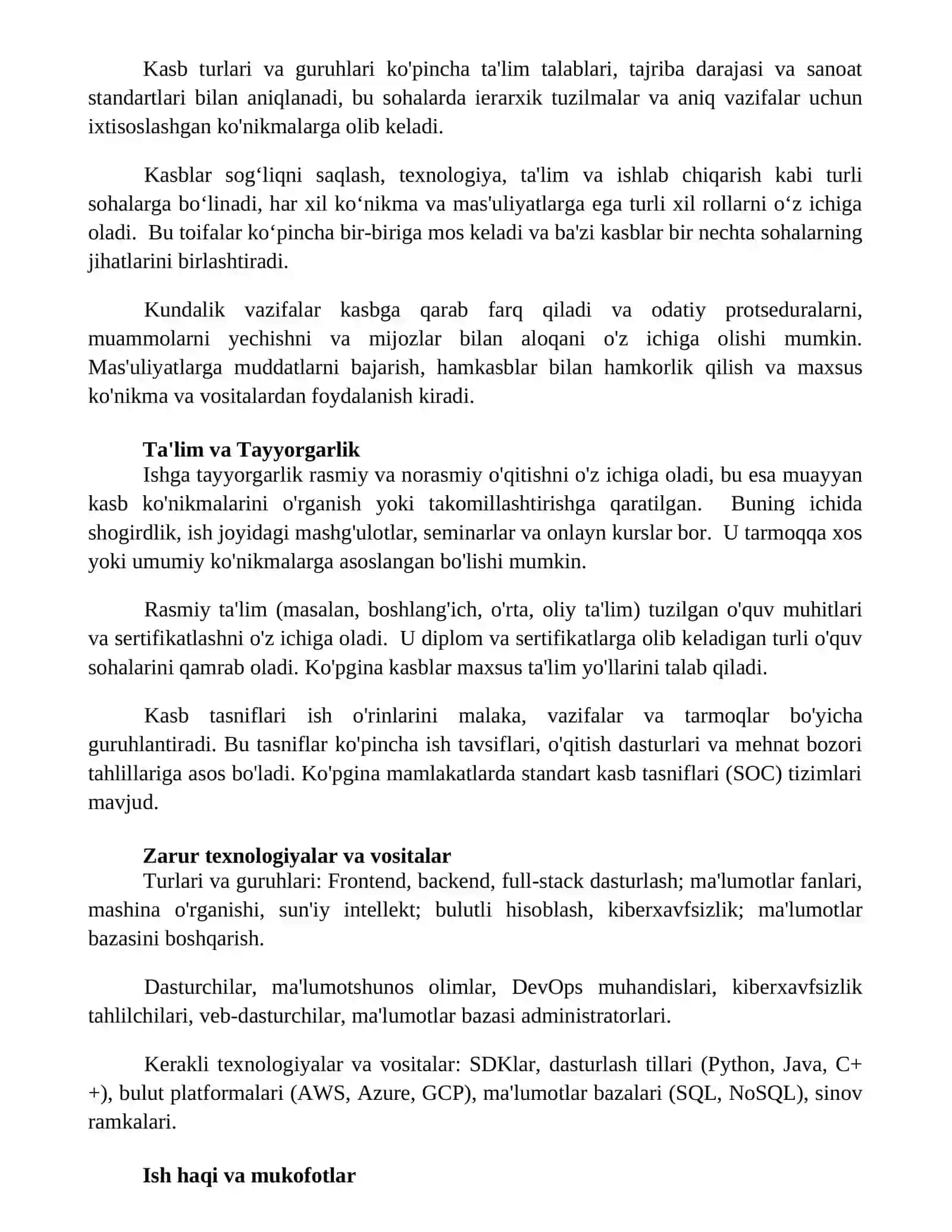 Kasblarning bolimlari turkumlari va guruhlari 3