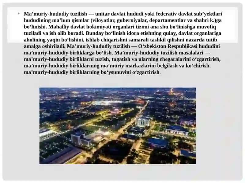 O`ZBEKISTON RESPUBLIKASI MAMURIY HUDUDIY DAVLAT TUZILISHI 3