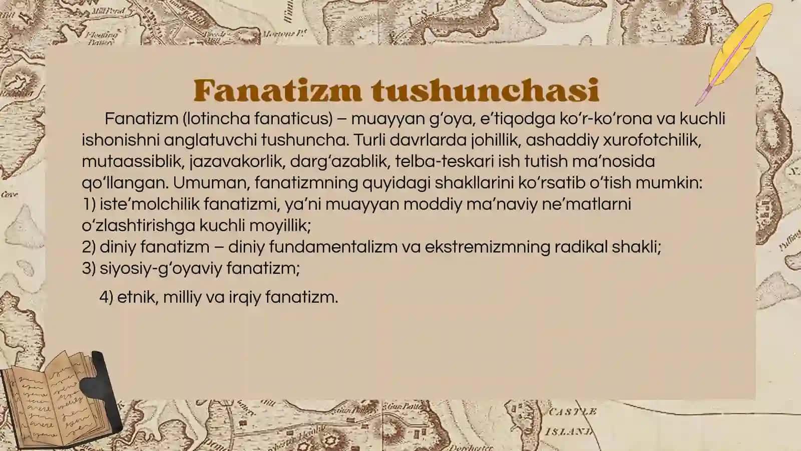 Diniy aqidaparastlik (fanatizm) ekstremizmning paydo bólishining  ijtimoiy tarixiy zaminlari  va rivojlanishi 3