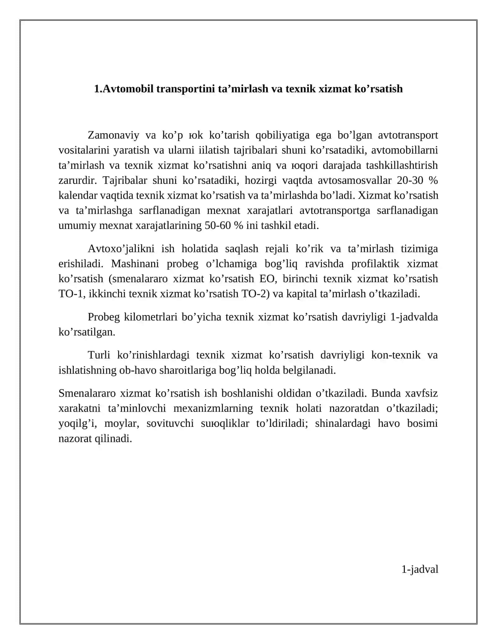 Karyer avtоmоbil transpоrtini ishlatish, ta’mirlash va ularga tехnik хizmat ko’rsatish 3