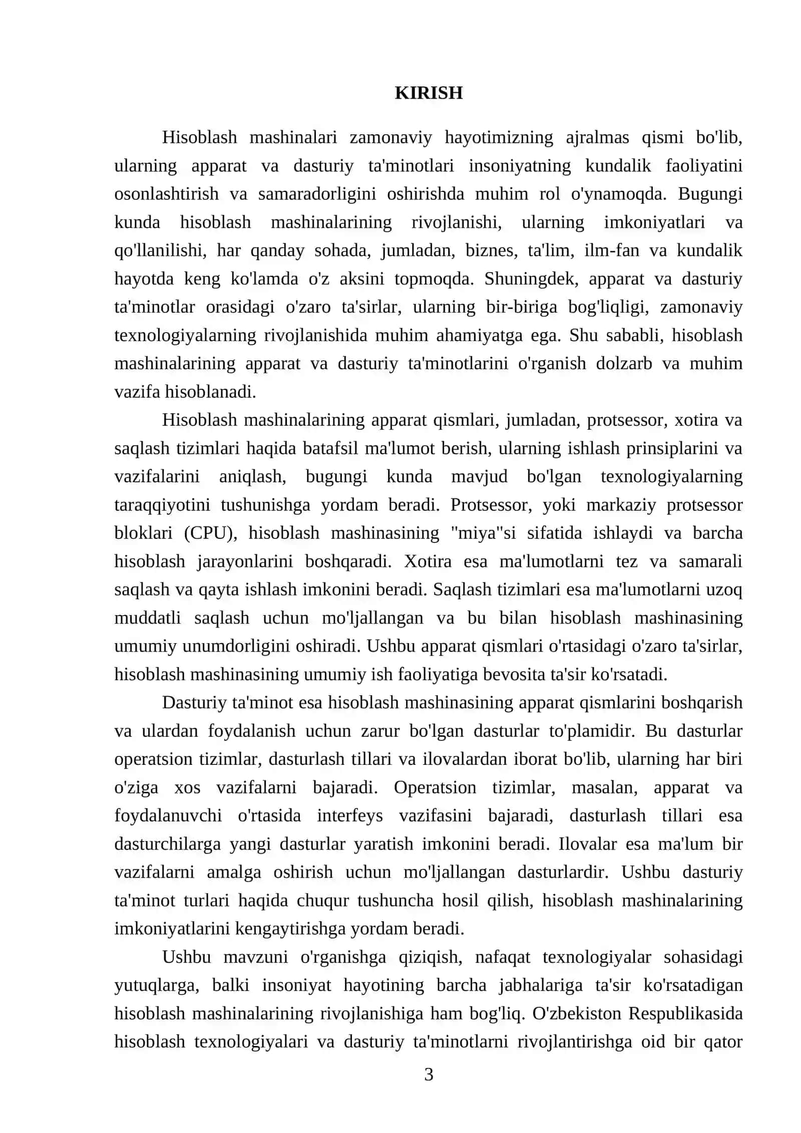 Hisoblash mashinalarining apparat hamda dasturiy ta'minotlari 3