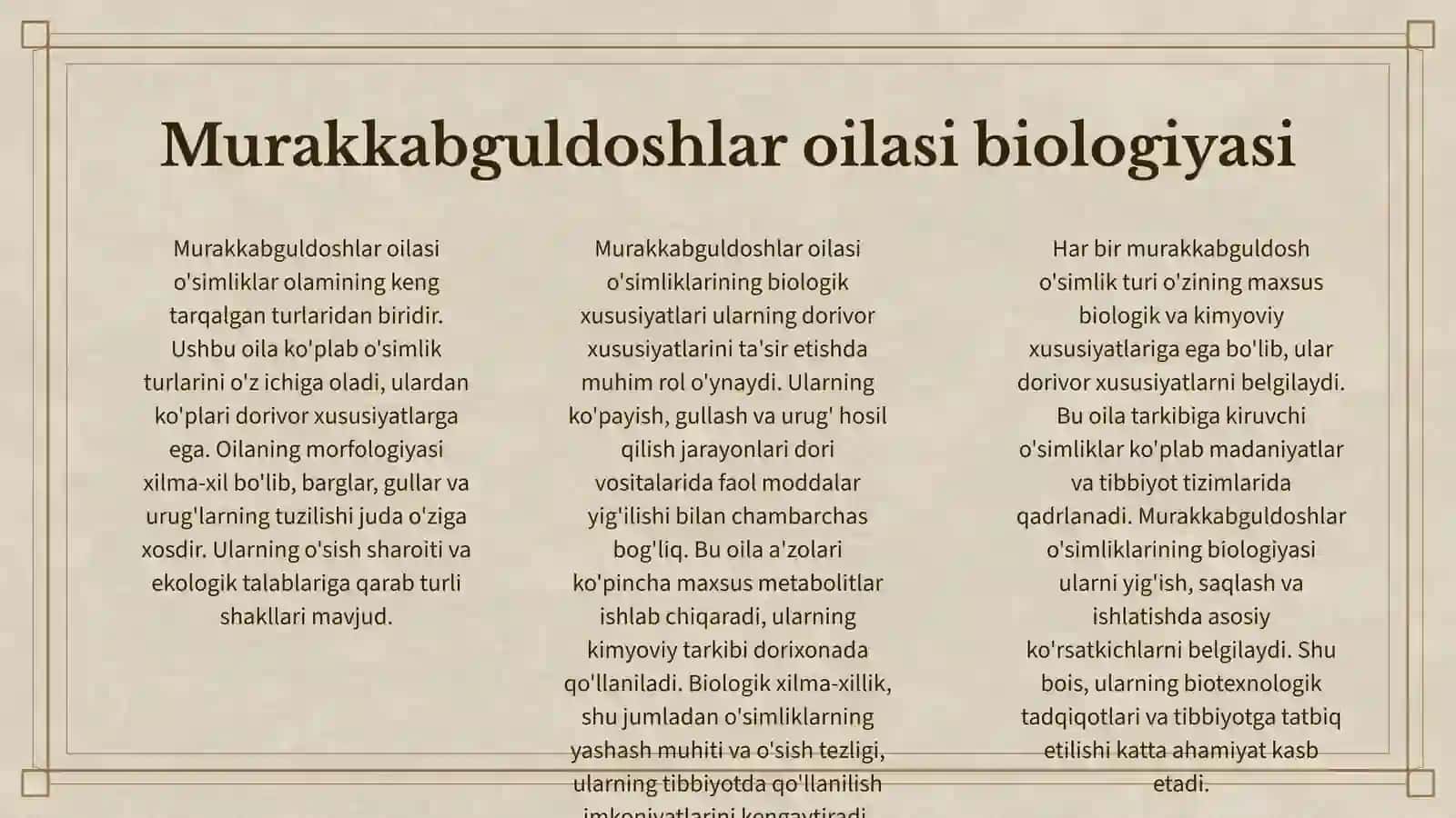 Murakkabguldoshlar va Ziradoshlar Oilalariga Mansub Dorivor Oʻsimliklar 3