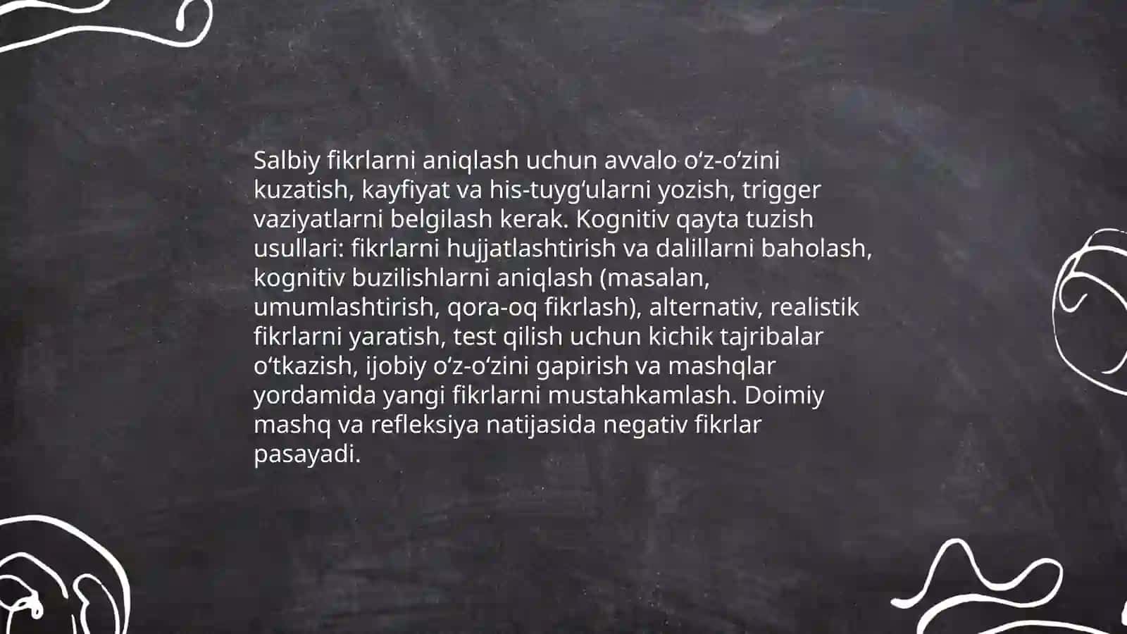 Salbiy fikrlash, stress va charchashning oldini olish 3