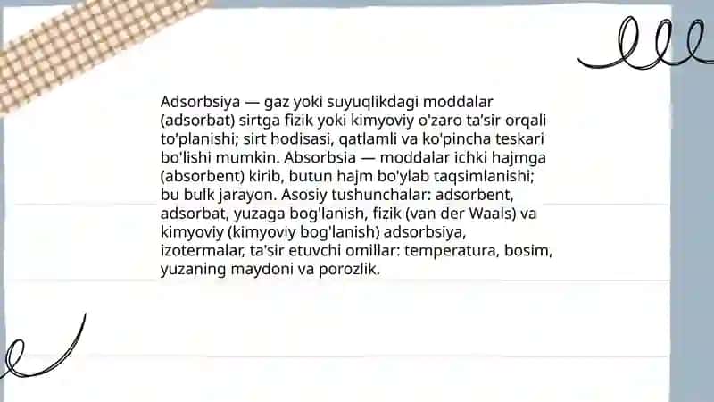 Adsorbsiya va Absoribsiya mavzusi 3