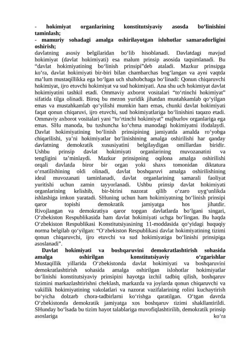 O‘ZBEKISTONDA DEMOKRATIK, FUQAROLIK JAMIYATI ASOSLARINING SHAKLLANISHI, AMALGA OSHIRILGAN SIYOSIY ISLOHOTLAR 3