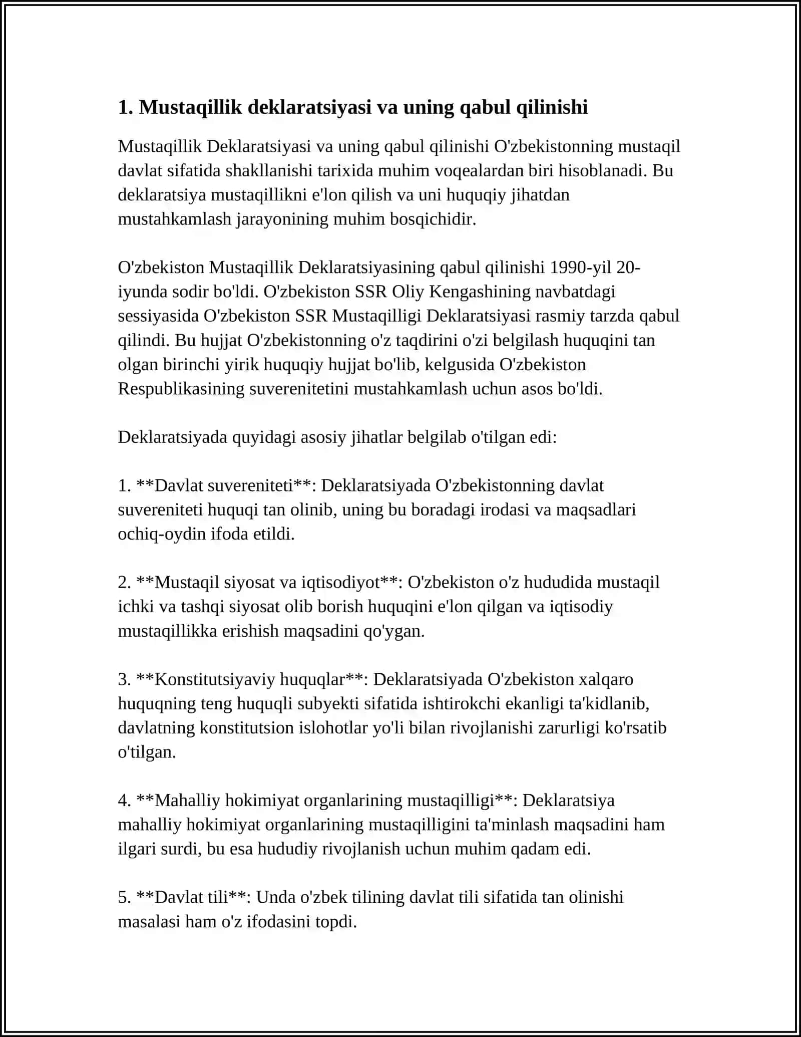 OʻZBEKISTON DAVLAT MUSTAQILLIGINING E'LON QILINISHI VA UNING TARIXIY AHAMIYATI 3